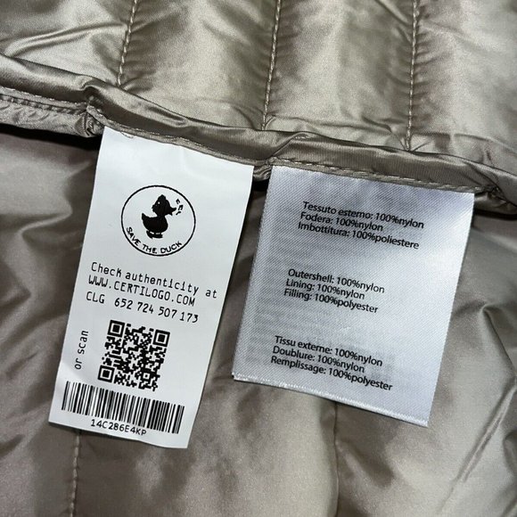 NEW Save The Duck Women M CINDY Puffer Vest Khaki Beige Thin Ultra Light NWT - Picture 8 of 11